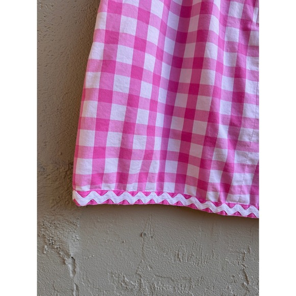 Lilly Pulitzer Pink White Gingham Wrap Skirt Ric Rac Trim Cottage Preppy Pocket - Picture 2 of 8
